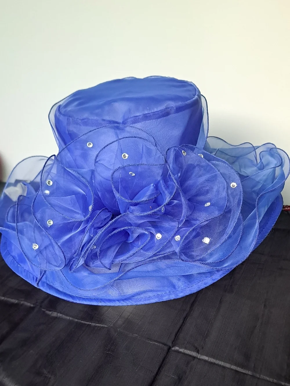 Elegant Royal Blue Women's Dress Hat with Organza Rosettes